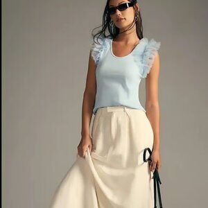 ANTHROPOLOGIE DOLAN TULLE TANK RUFFLE SLEEVE SKY BLUE TOP SHIRT $78 XL